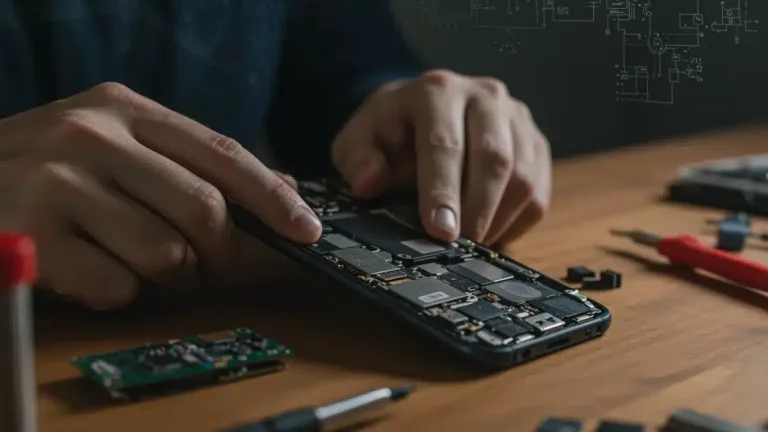Hands repairing a smartphone with tools, symbolizing the right to repair movement in 2026.