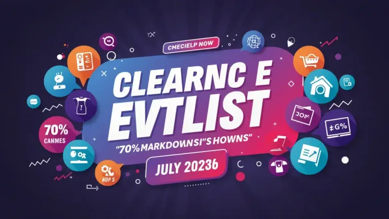 Clearance event hotlist banner with 70 percent plus markdowns and July 2026 deadline
