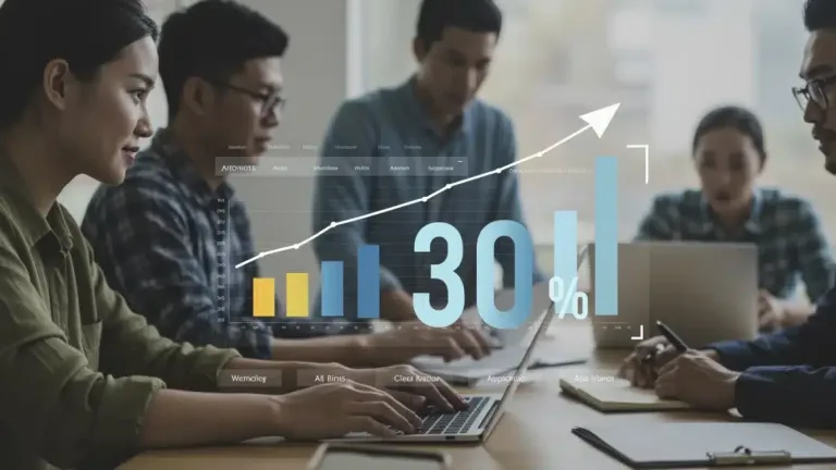 Digital marketing dashboard showing a 30% conversion rate increase for U.S. marketers