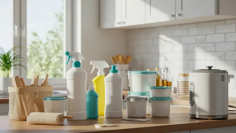 Modern kitchen with sustainable cleaning and household essentials