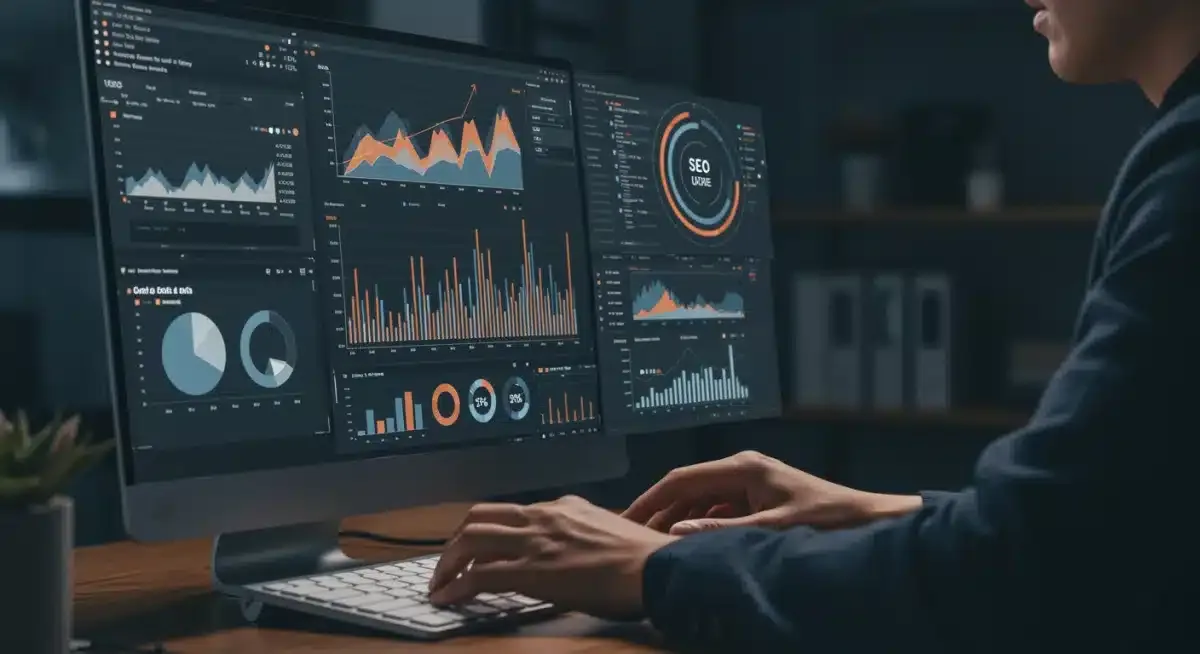SEO specialist analyzing website data dashboard after Google update