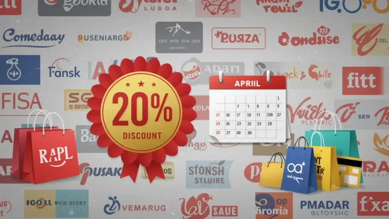 Illustration of exclusive member deals with 20% discount at major retailers until April 2026, highlighting savings.