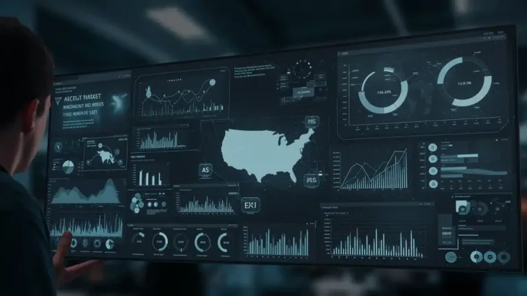 AI-powered digital marketing dashboard showing automated tasks and performance metrics in the U.S.