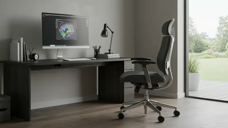 Modern ergonomic office chair with adjustable armrests and headrest