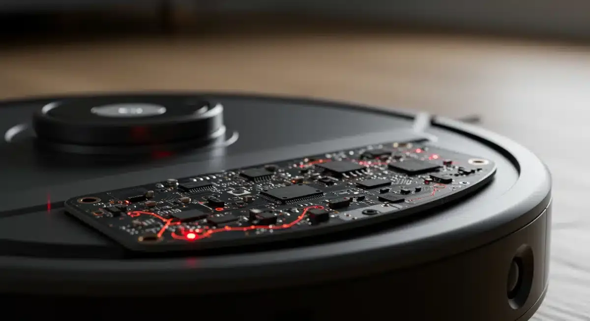 Close-up of a robot vacuum's advanced navigation sensors