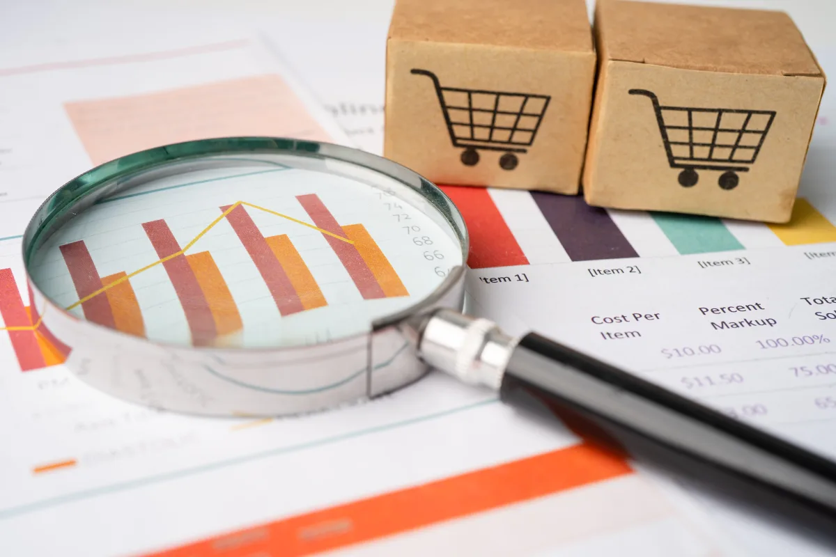 Financial charts used to analyze economic sentiment, inflation and consumer spending