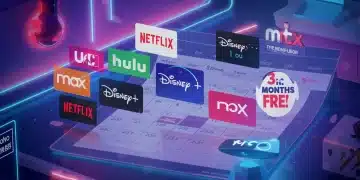 Futuristic streaming platform logos with '3 Months Free' offer for 2026