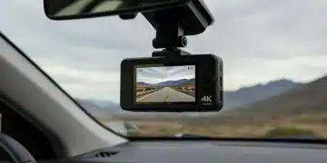 Sleek 4K dash cam with 170-degree field of view mounted on a car windshield, capturing the road ahead.