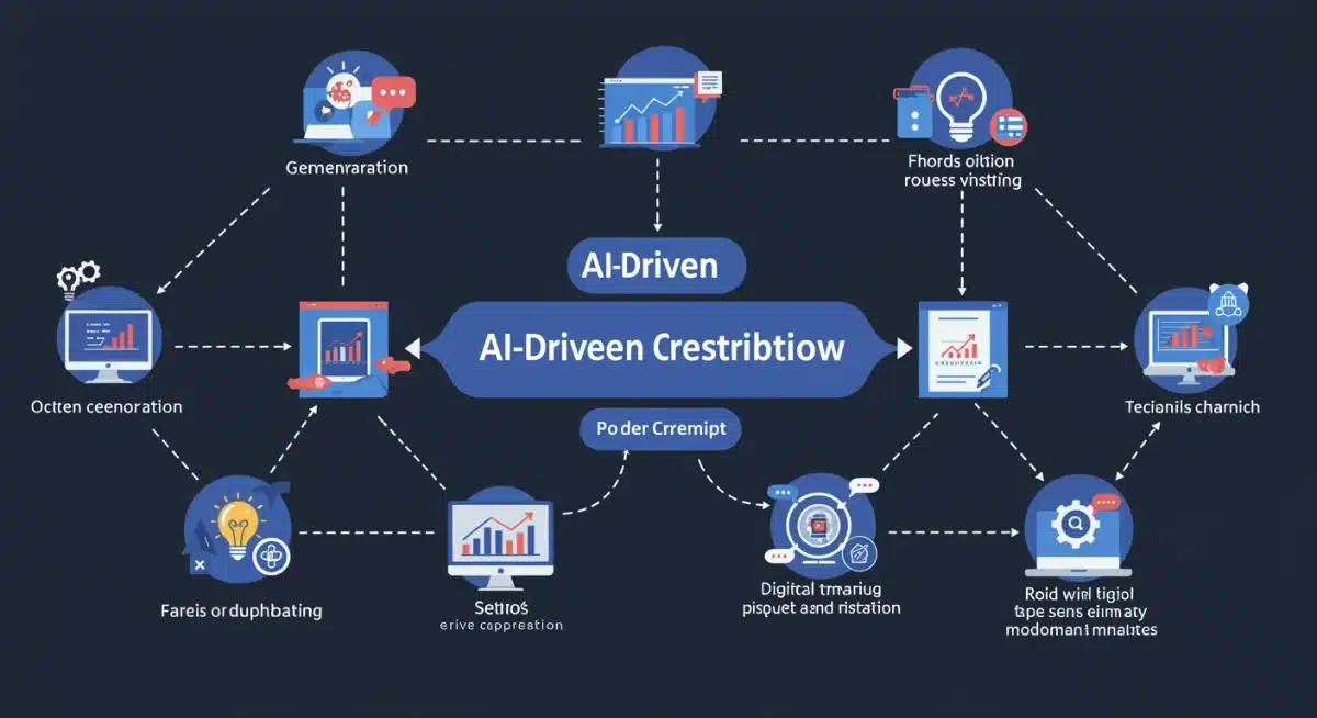 Infographic demonstrating AI-driven content creation and automated distribution workflow