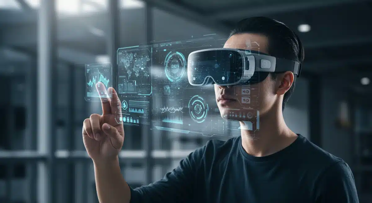 Augmented reality glasses blending digital and physical worlds