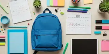 Organized back-to-school supplies with a calendar, symbolizing smart shopping and preparation for 2026.