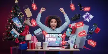 Person excitedly online shopping for Black Friday 2026 deals on electronics and fashion