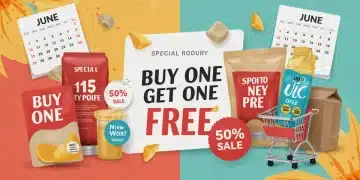 Illustration of diverse products with BOGO offer text for June 2026 deals.