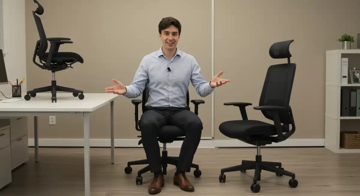 Person adjusting ergonomic office chair features for personalized comfort