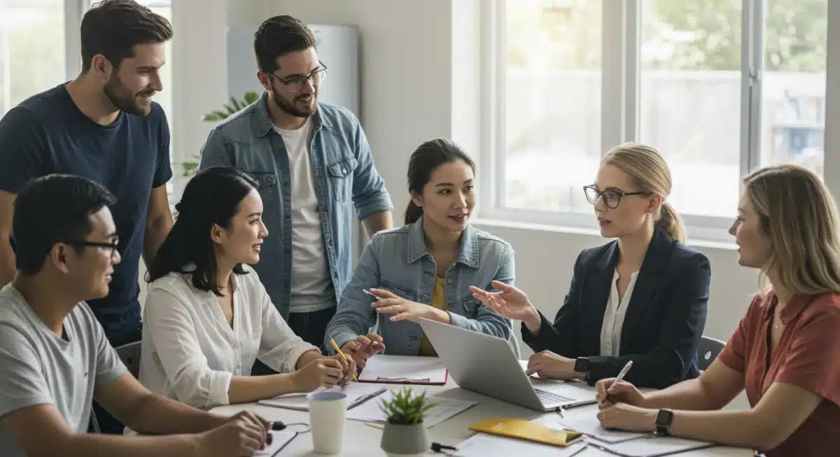Diverse consumers discussing appliance warranty and consumer rights with an expert, fostering informed decision-making.