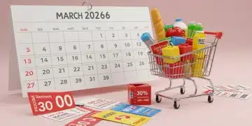 Illustration of diverse coupons and a shopping cart, emphasizing coupon stacking for March 2026 savings.