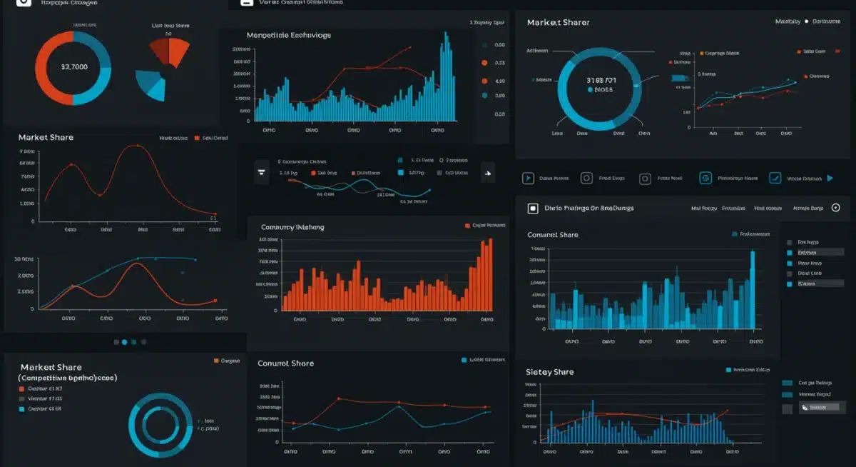 Data analytics dashboard showing market share and competitive performance metrics