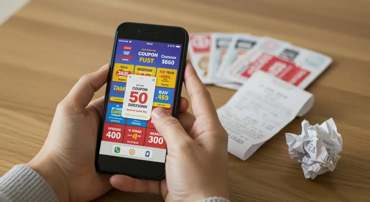 Hands holding digital and physical coupons, demonstrating coupon stacking techniques.