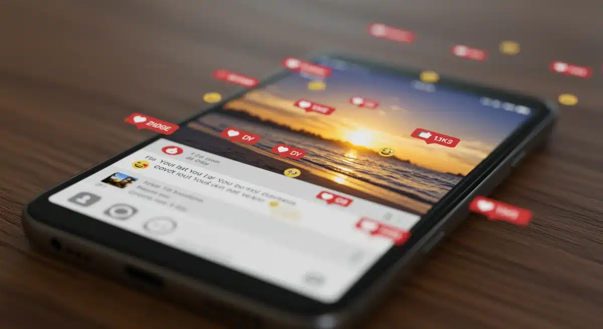 Close-up of a smartphone displaying an engaging social media post with high interaction.