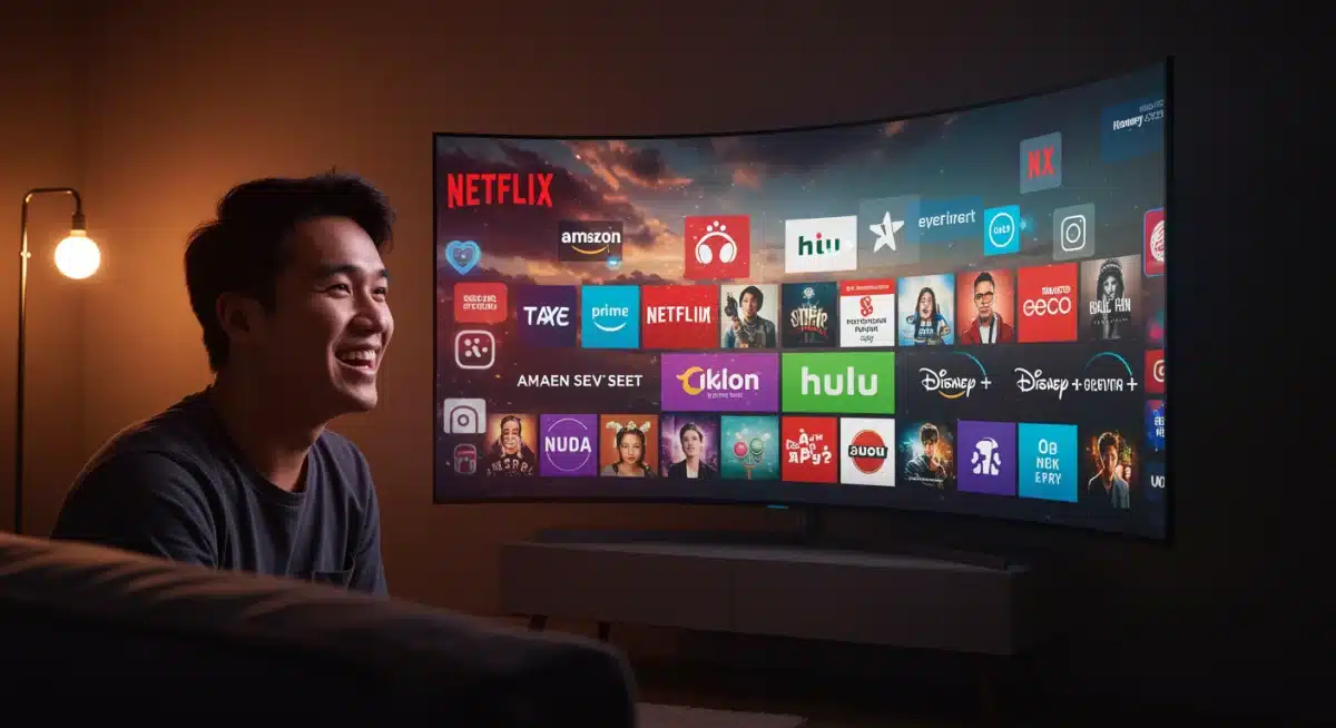 Person enjoying diverse content on a smart TV through streaming services