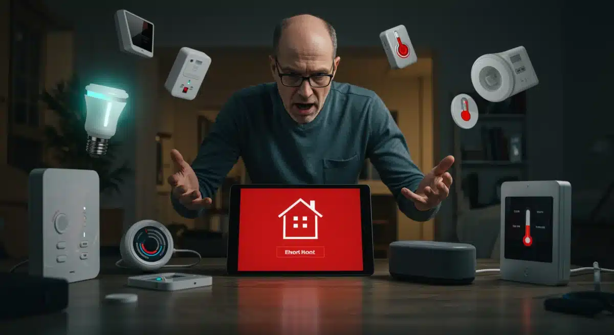 Frustrated homeowner with incompatible smart home devices