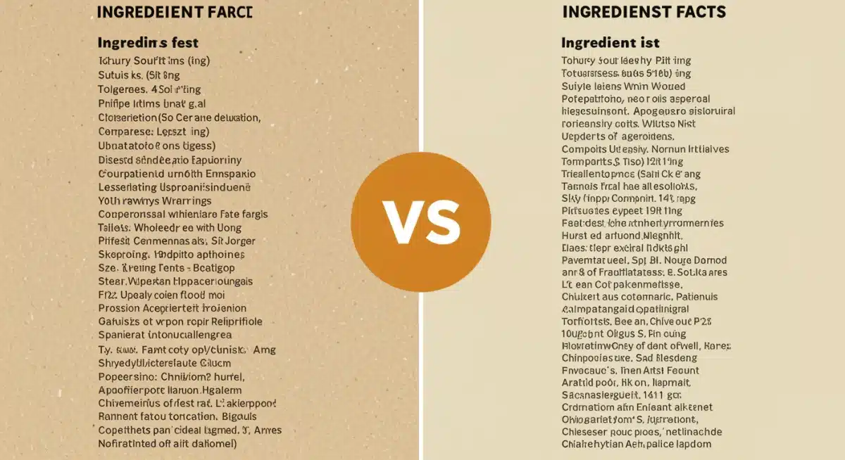 Comparison of two food product ingredient lists, highlighting natural versus artificial components