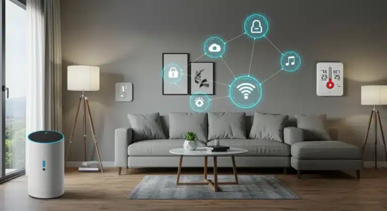 Integrated smart home devices in a modern living room