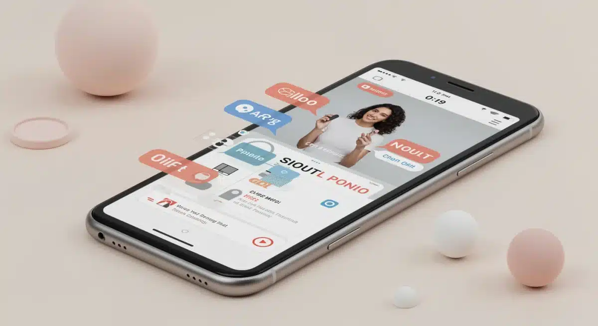 Influencer demonstrating product on live shoppable video with interactive elements on a smartphone screen.