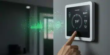 Modern smart thermostat displaying energy savings data