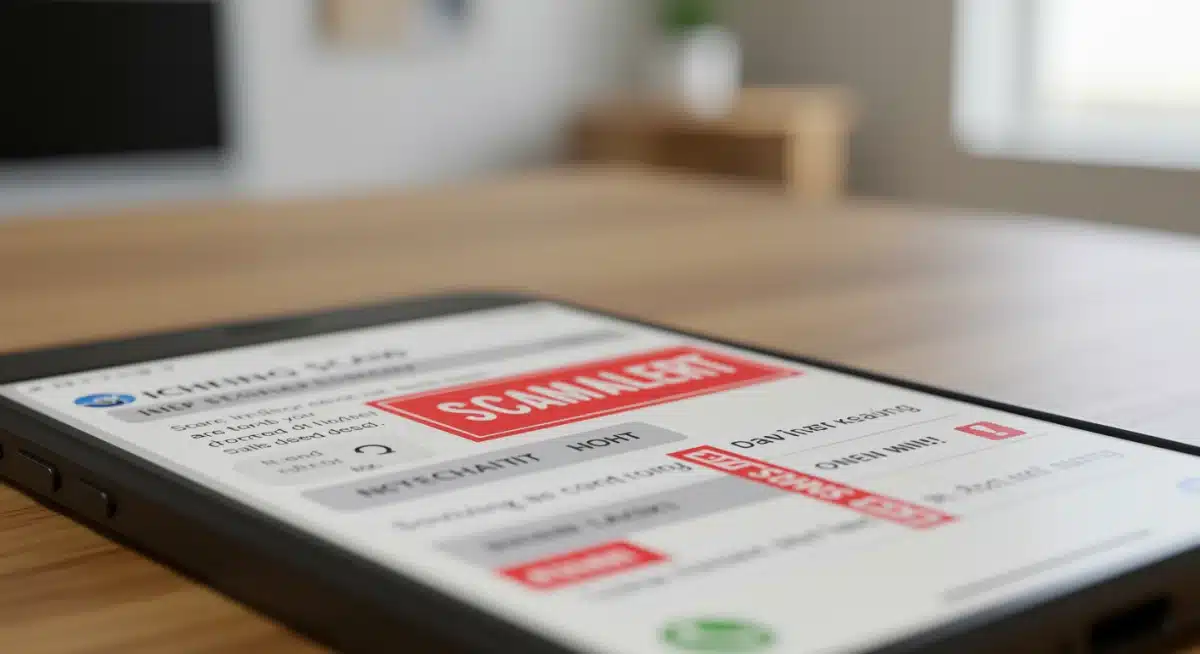 Smartphone displaying a deceptive phishing email during holiday season.