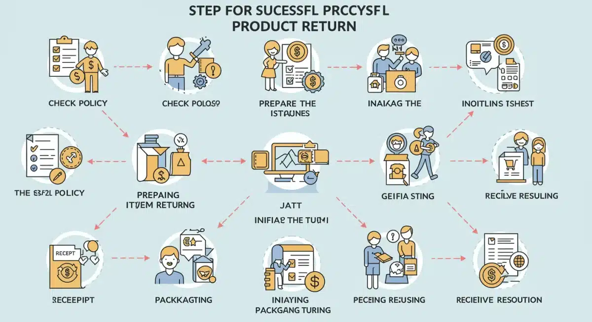 Flowchart illustrating steps for a successful product return process.