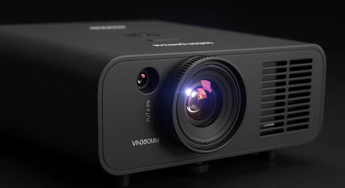 Close-up of a portable projector lens and design