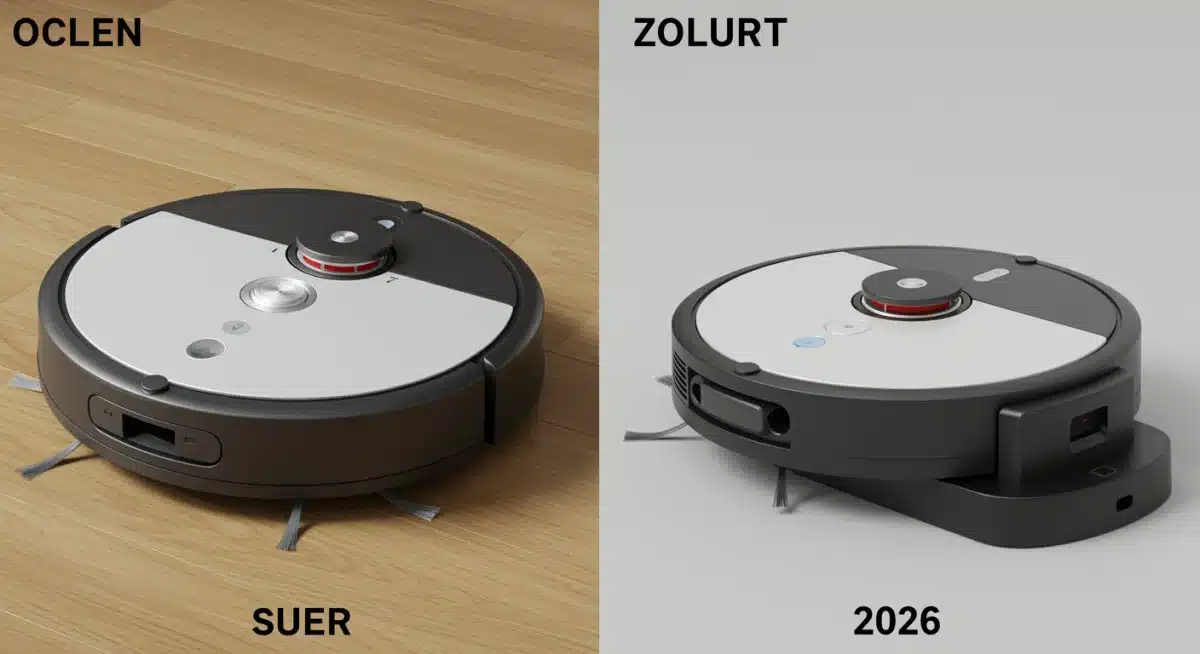 Side-by-side comparison of an older robot vacuum and a new 2026 model