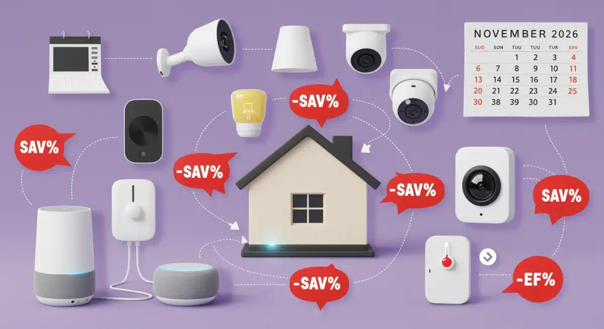 Graphic depicting smart home devices with Black Friday 2026 discount indicators