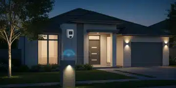 Smart home security system protecting a modern house at dusk