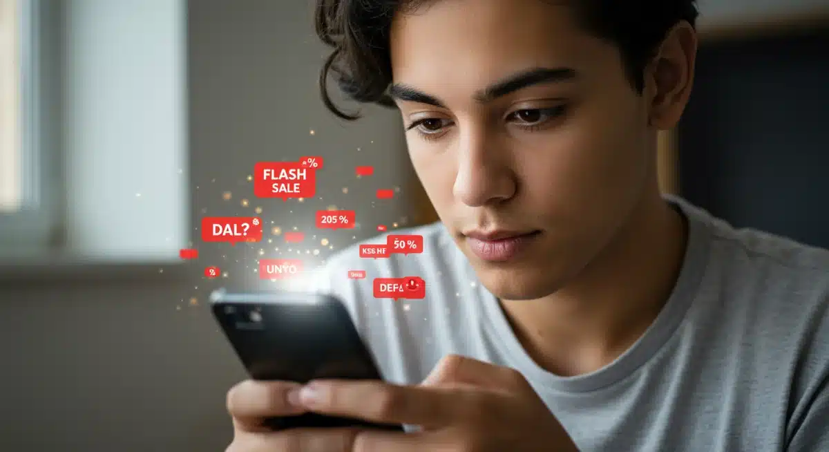 Person checking smartphone for flash sales and expiring deals.