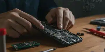 Hands repairing a smartphone with tools, symbolizing the right to repair movement in 2026.