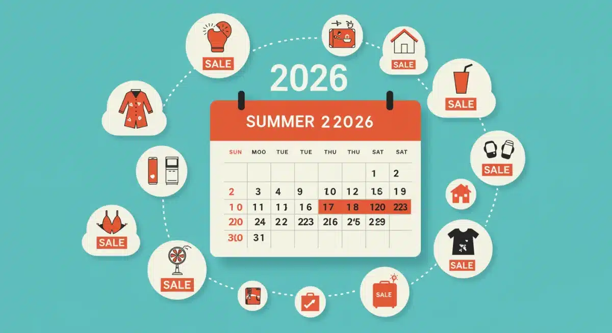 Calendar highlighting summer 2026 sale dates