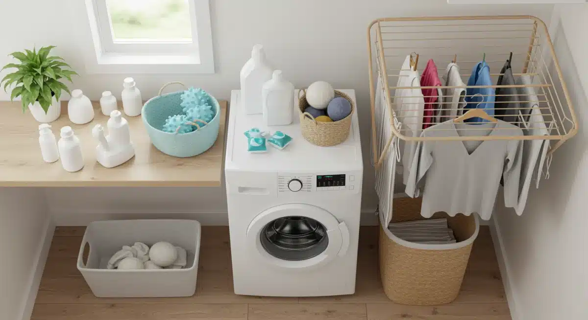 Eco-friendly laundry room with sustainable products