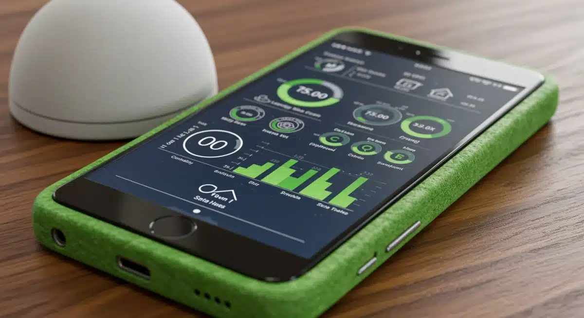 Sustainable smart device displaying eco-friendly data