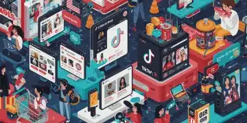 Dynamic visual representation of TikTok Shop's vibrant e-commerce ecosystem with products and user engagement.