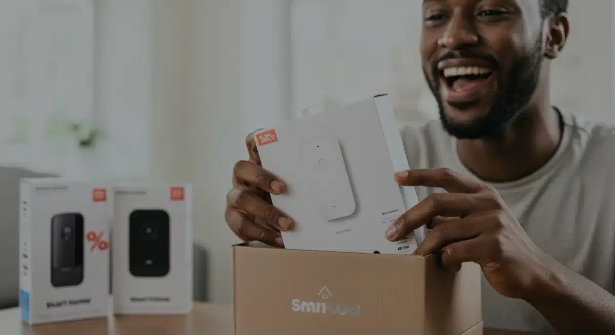 Person unboxing a new smart home device, symbolizing early bird tech purchases